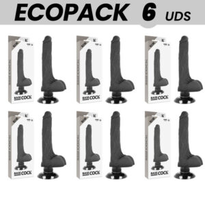 ECOPACK 6 UNIT – BASECOCK VIBRADOR REALÍSTICO 2-1 PRETO 18.5 CM -O- 4 CM