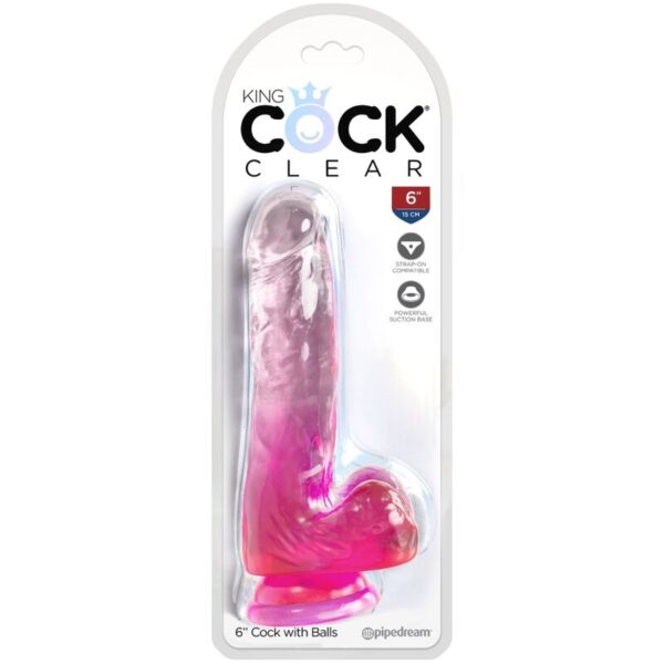 KING COCK - CLEAR PÊNIS REALÍSTICO COM BOLAS 13.5 CM ROSA - Image 2