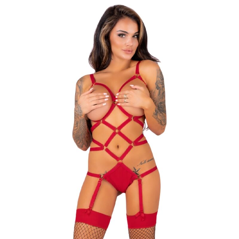 Mercadox LIVCO CORSETTI FASHION - THIARA LC 20213 CONJUNTO CORPO + MEIAS VERMELHAS S/M