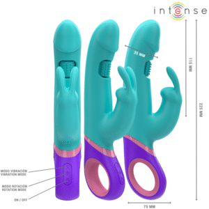 INTENSE – MONICA RABBIT VIBRADOR COM ESTIMULADOR G-SPOT ROTATIVO AZUL