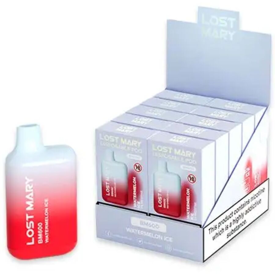 Mercadox LOST MARY - (EXPOSITOR PROFESSIONAL PACK -10 UNIDADES) BM600 NICOTINE VAPER 2% DESCARTÁVEL WATERMELON ICE