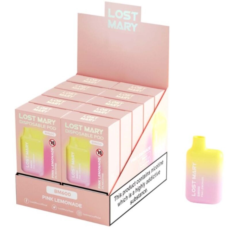 Mercadox LOST MARY - (EXPOSITOR PROFESSIONAL PACK -10 UNIDADES) BM600 NICOTINE VAPER 2% DESCARTÁVEL PINK LIMONADE