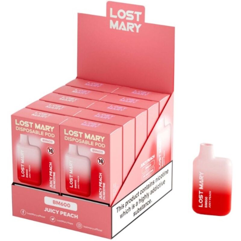 Mercadox LOST MARY - (EXPOSITOR PROFESSIONAL PACK -10 UNIDADES) BM600 NICOTINE VAPER 2% DESCARTÁVEL JUICY PEACH