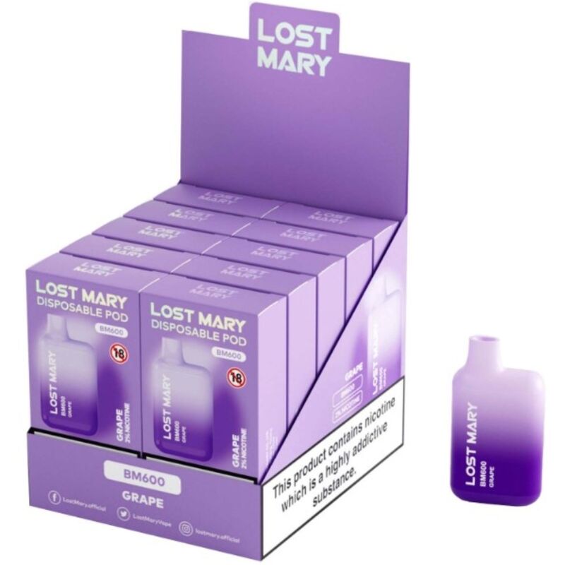 Mercadox LOST MARY - (EXPOSITOR PROFESSIONAL PACK -10 UNIDADES) BM600 NICOTINE VAPER 2% UVA DESCARTÁVEL