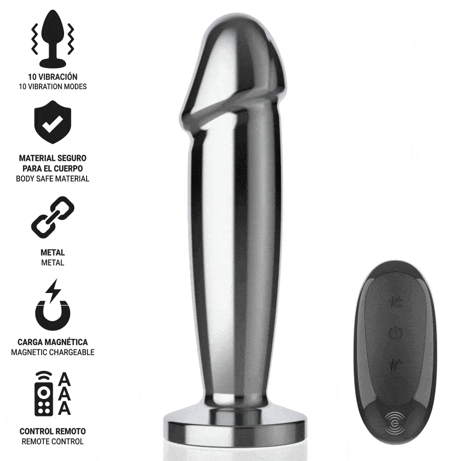 INTENSE - PLUG ANAL 10 VIBRAÇÕES DILDO DE METAL COM CONTROLE REMOTO S - Image 2