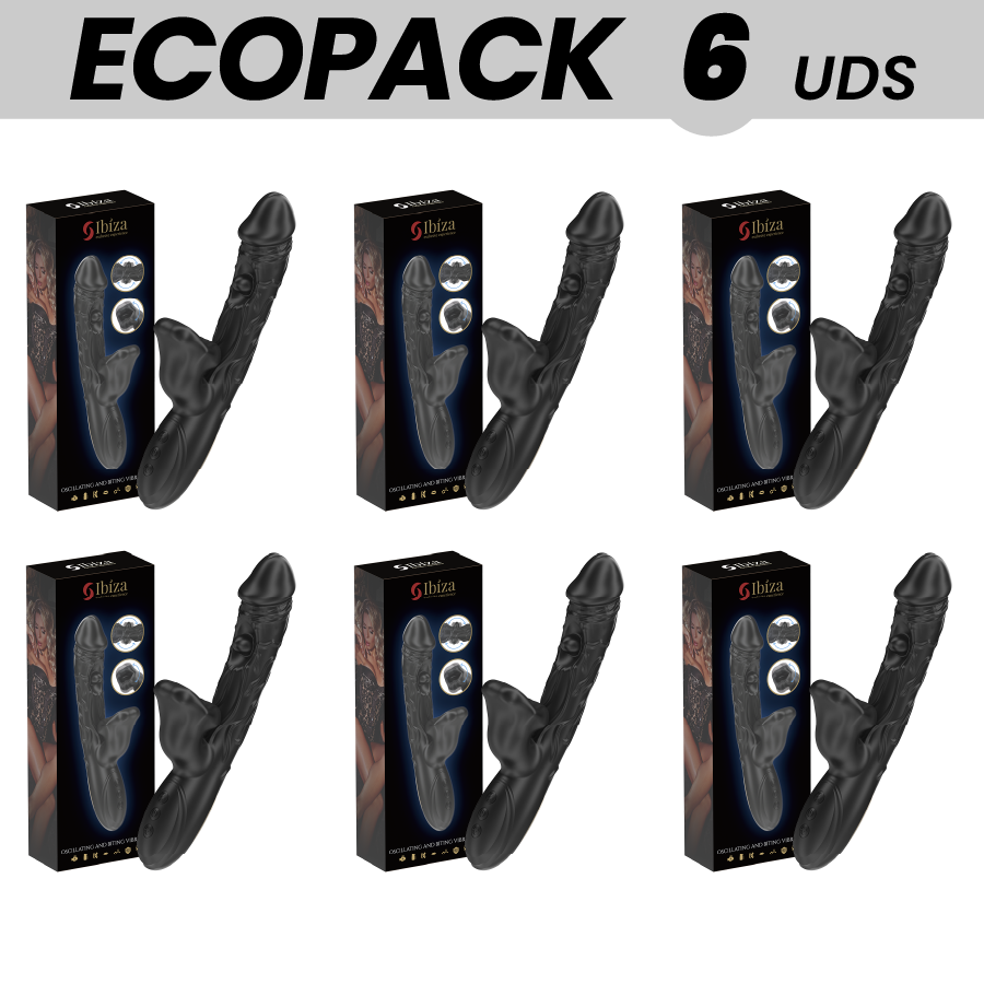 Mercadox ECOPACKS 6 UNIDADES - VIBRADOR IBIZA E ESTIMULADOR DE CLITÓRIS COM EFEITO DE MORDIDA E ROTAÇÃO