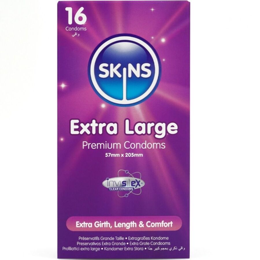Mercadox SKINS - PRESERVATIVOS EXTRA GRANDE PREMIUM PACOTE COM 16