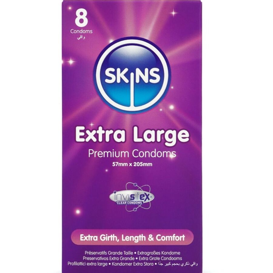 Mercadox SKINS - PRESERVATIVOS EXTRA GRANDE PREMIUM PACOTE COM 8