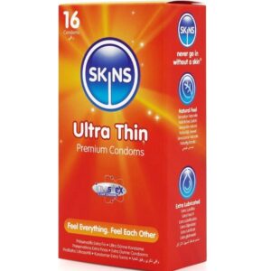 SKINS – PRESERVATIVOS ULTRA FINOS PREMIUM PACOTE COM 16