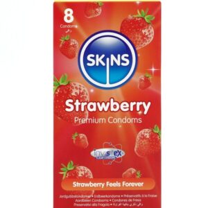 SKINS – PRESERVATIVOS PREMIUM DE MORANGO – PACOTE COM 8