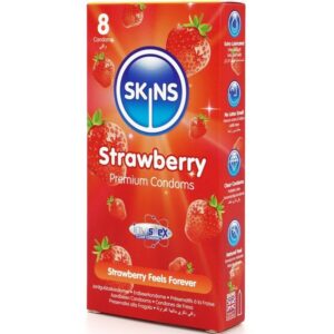 SKINS – PRESERVATIVOS PREMIUM DE MORANGO – PACOTE COM 8