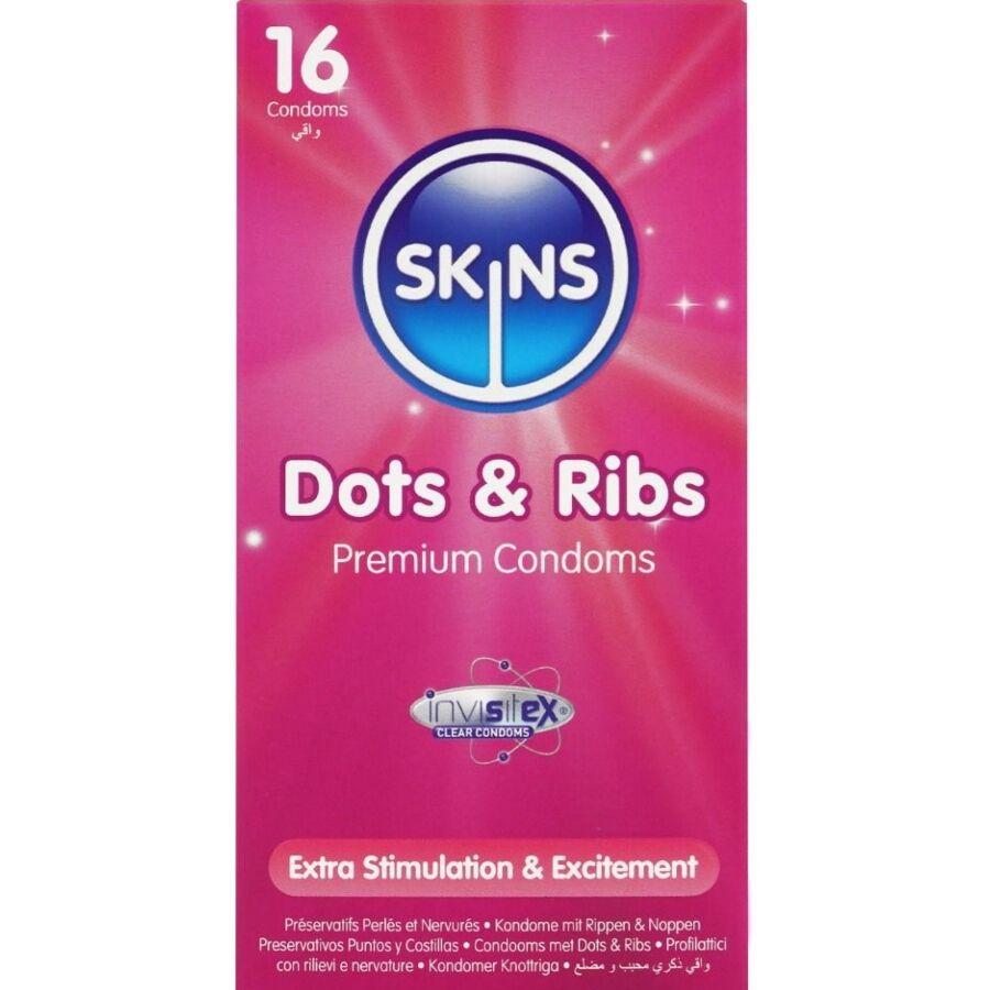 Mercadox SKINS - DOTS & RIBS PREMIUM PRESERVATIVOS PACOTE COM 16