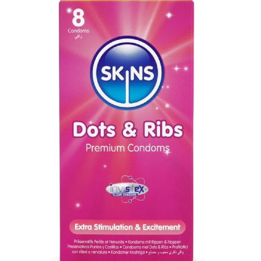 Mercadox SKINS - DOTS & RIBS PREMIUM PRESERVATIVOS PACOTE 8