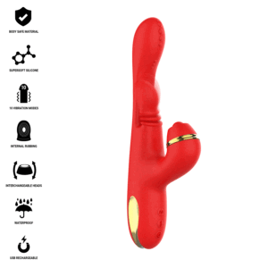INTENSE – ESTIMULADOR DE CLITÓRIS MULTIFUNCIONAL KATY 4 CABEÇAS INTERCAMBIÁVEIS VERMELHO
