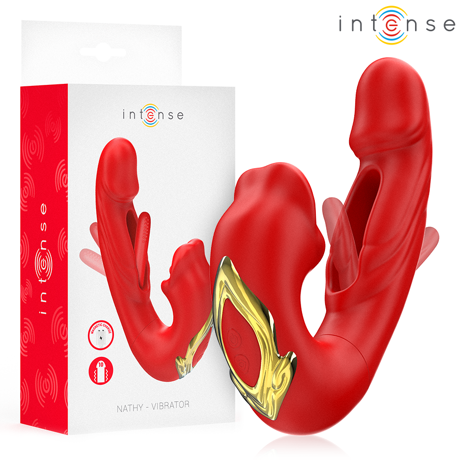 Mercadox INTENSE - NATHY VIBRADOR DUPLO COM BOCA ESTIMULANTE MULTIFUNÇÕES VERMELHO