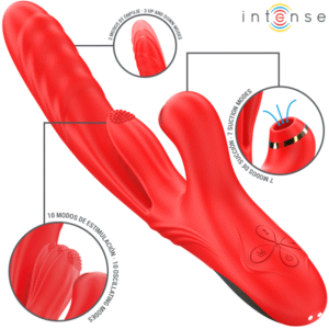 INTENSE – VIBRADOR MULTIFUNCIONAL KAROL THRUST & STIMULATION & ONDAS ESTIMULANTES VERMELHO