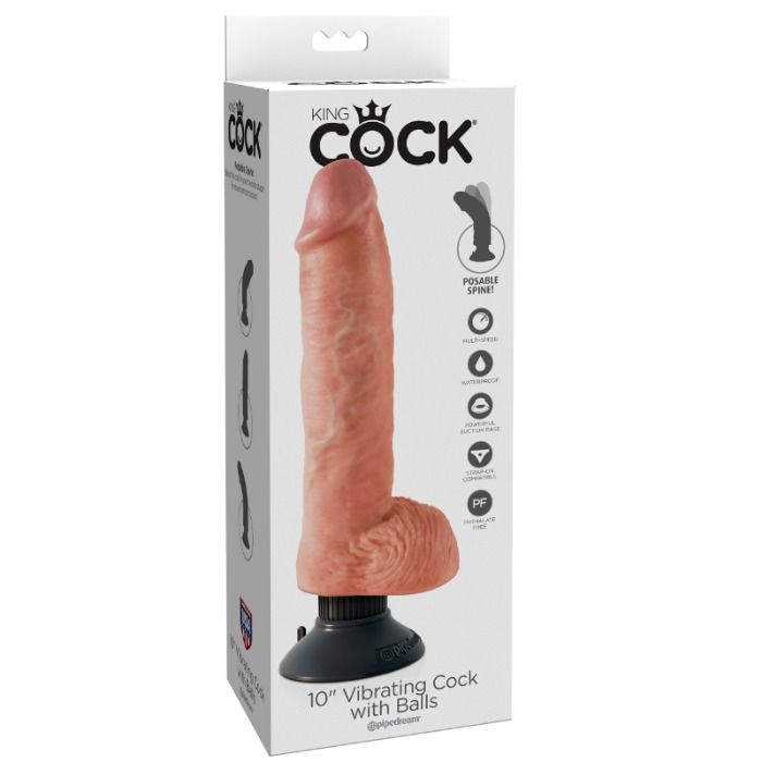 Mercadox KING COCK - DILDO VIBRANTE COM TESTÍCULOS 25.5 CM COR NATURAL