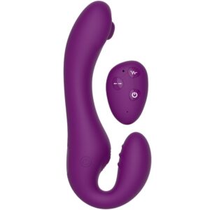 XOCOON – VIBRADOR STRAP-ON 2 EM 1 SEM ALÇAS COM CONTROLE REMOTO ROXO