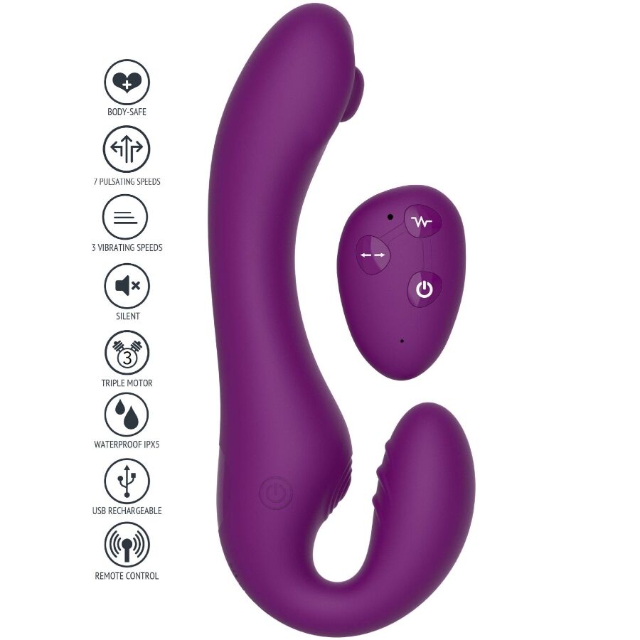 XOCOON - VIBRADOR STRAP-ON 2 EM 1 SEM ALÇAS COM CONTROLE REMOTO ROXO - Image 2