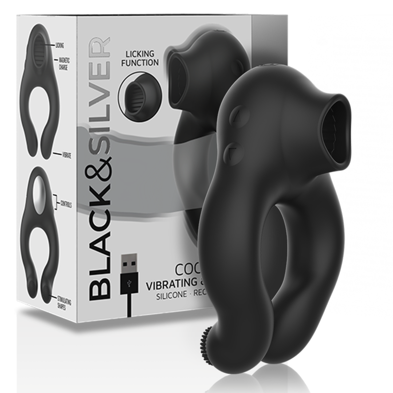 Mercadox BLACK&SILVER - ANEL VIBRADOR DE SILICONE 3 MOTORES RECARREGÁVEIS PRETO
