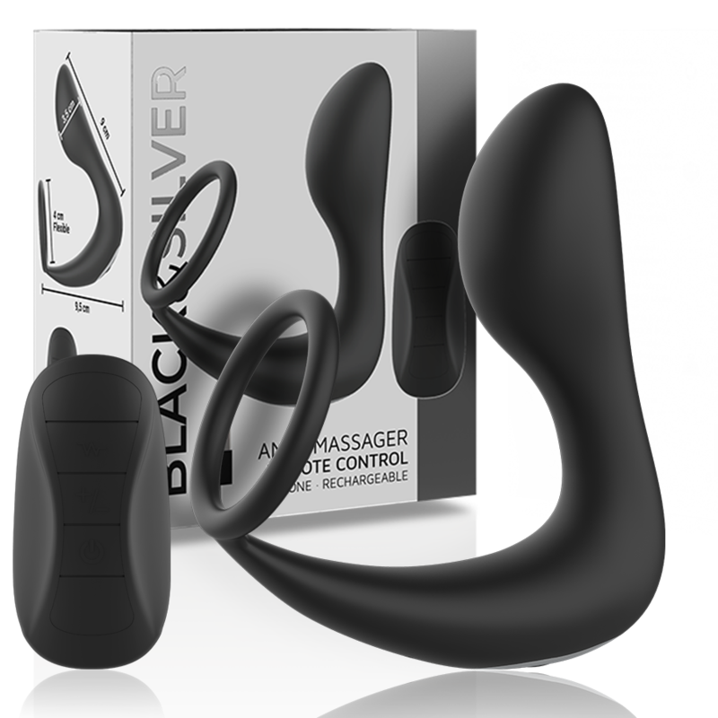 Mercadox BLACK&SILVER - MASSAGER ANAL COM CONTROLE REMOTO SILICONE RECARREGVEL PRETO