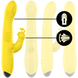 INTENSE – VIBRADOR MULTIFUNO TOKY PARA CIMA E PARA BAIXO COM ESTIMULADOR CLITÓRICO AMARELO