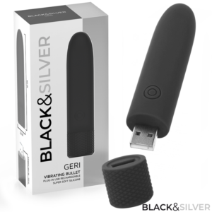 BLACK & SILVER – GERI USB RECARREGÁVEL VIBRATÓRIA BULLET 8 VIBRAÇÕES PRETO 10 X 2,2 CM