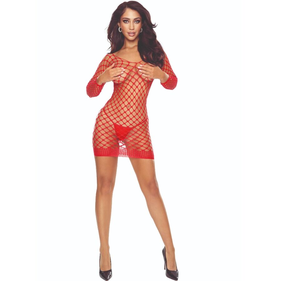 Mercadox PASSION - BS108 BODYSTOCKING GRID VERMELHO