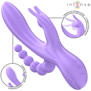 INTENSE – MIKO TRIPLO VIBRADOR COELHO & ESTIMULADOR & ANAL 7 VIBRAÇÕES ROXO