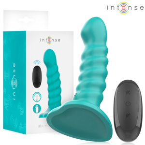 INTENSE – VIBRADOR BUFFY TAMANHO P DESIGN ESPIRAL 10 VIBRAÇÕES CONTROLE REMOTO AZUL