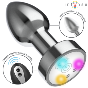 INTENSE – PLUG ANAL DE METAL VIBRANTE COM LUZES LED E CONTROLE REMOTO – TAMANHO M