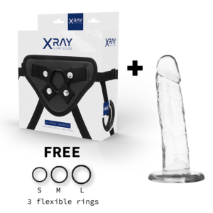 X RAY – ARNÊS + DILDO TRANSPARENTE 18 CM -O- 4 CM