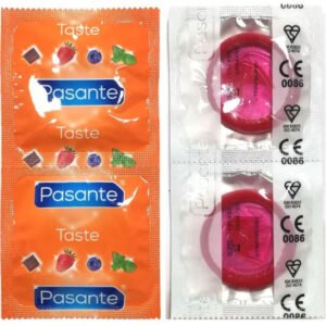 PASANTE – SACO DE PRESERVATIVO SABOR MORANGO 144 UNIDADES