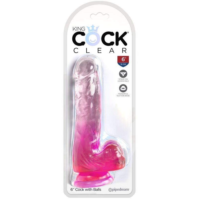 KING COCK - CLEAR PÊNIS REALÍSTICO COM BOLAS 13.5 CM ROSA - Image 2