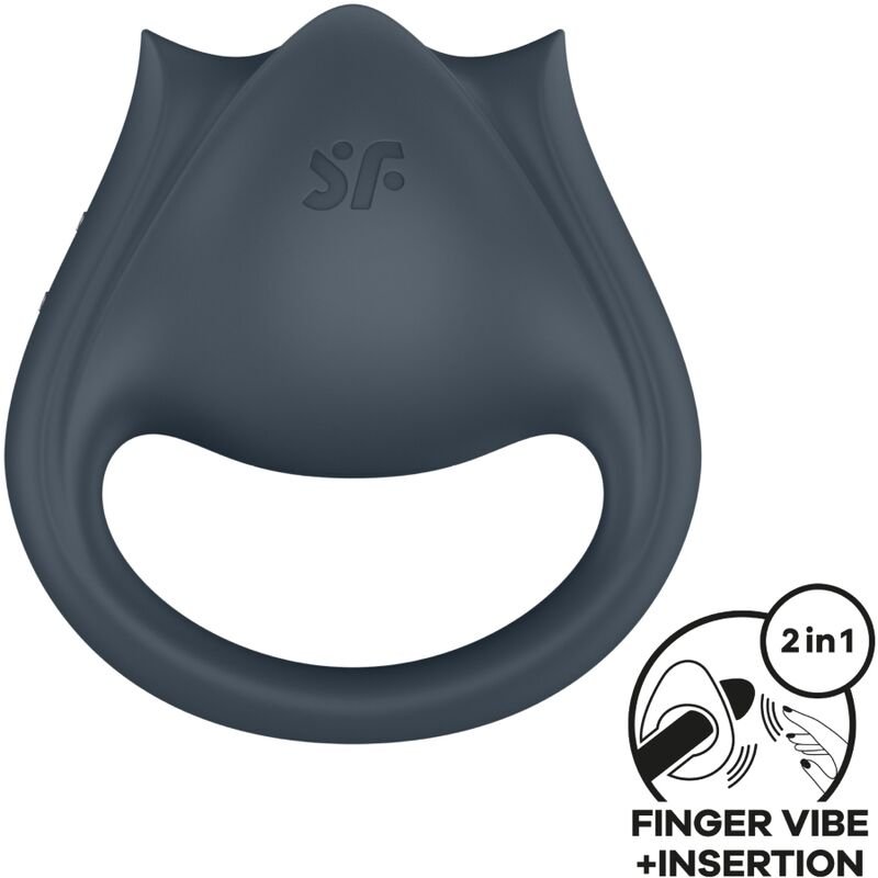 Mercadox SATISFYER - PERFECT PAIR 2 MULTIVIBRANTES 2 EM 1 ANEL PARA PÊNIS E ESTIMULADOR DE DEDO CINZA