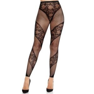 LEG AVENUE – CALÇA MEIA-CALÇA SEM PÉS DE RENDA E TRANSPARÊNCIA PRETA
