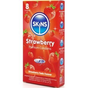 SKINS – PRESERVATIVOS PREMIUM DE MORANGO – PACOTE COM 8