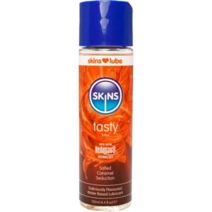 SKINS – LUBRIFICANTE SABOROSO À BASE DE ÁGUA COM CARAMELO SALGADO 130 ML