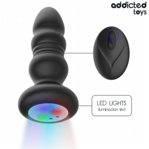ADDICTED TOYS – PLUG ANAL GIRATÓRIO VIBRATÓRIO COM LUZ LED E CONTROLE REMOTO