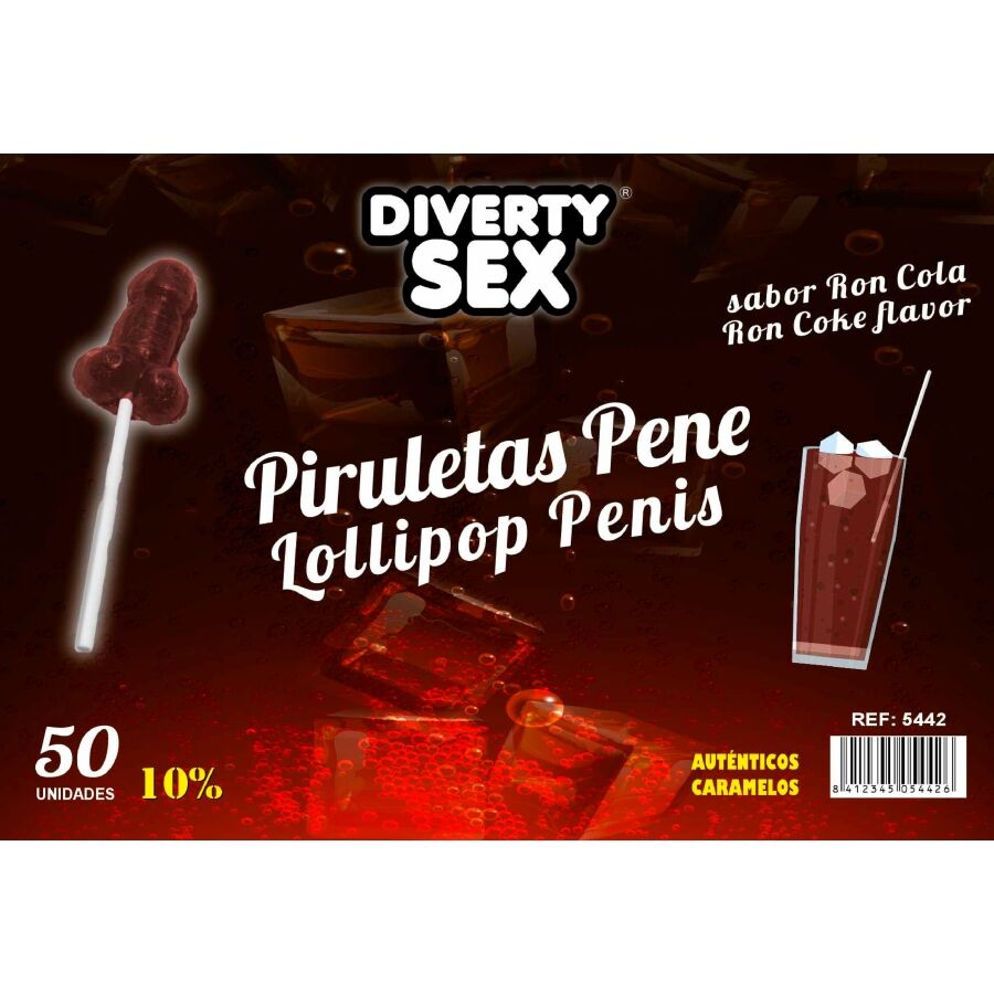 Mercadox DIABLO GOLOSO - 50 PÊNIS PIRULITOPS RON COLA SABOR 10% ÁLCOOL