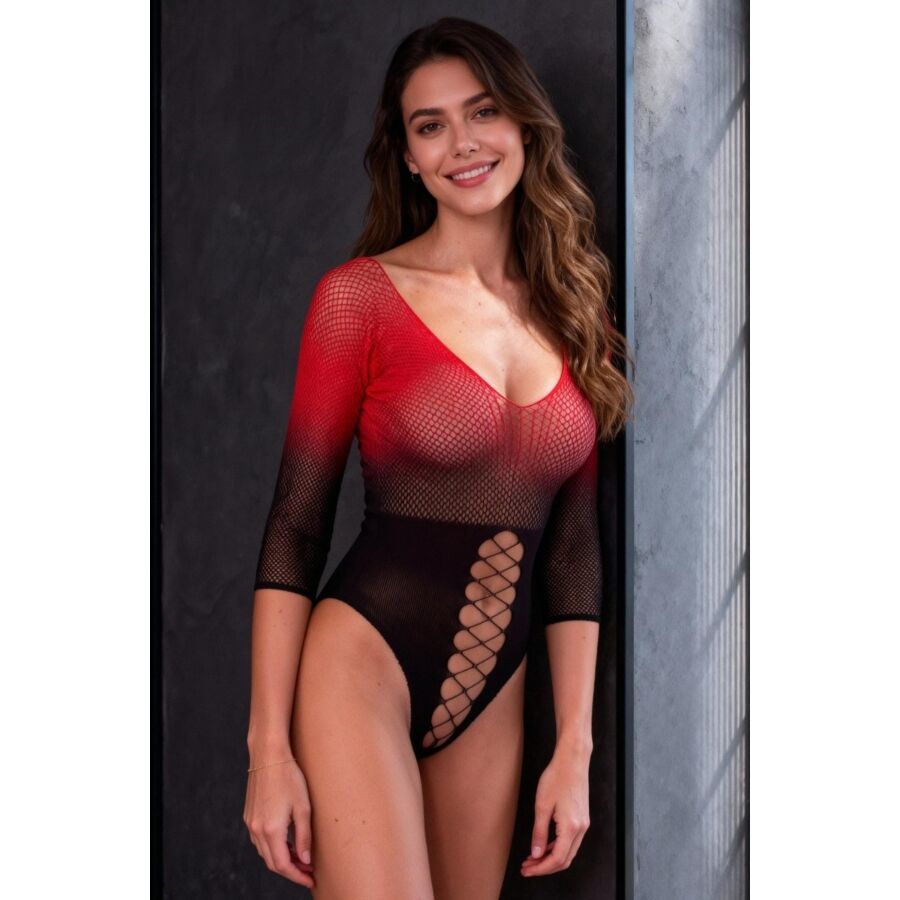 PASSION - BS118 MEIA-CALÇA DE MALHA PRETA E VERMELHA - Image 2