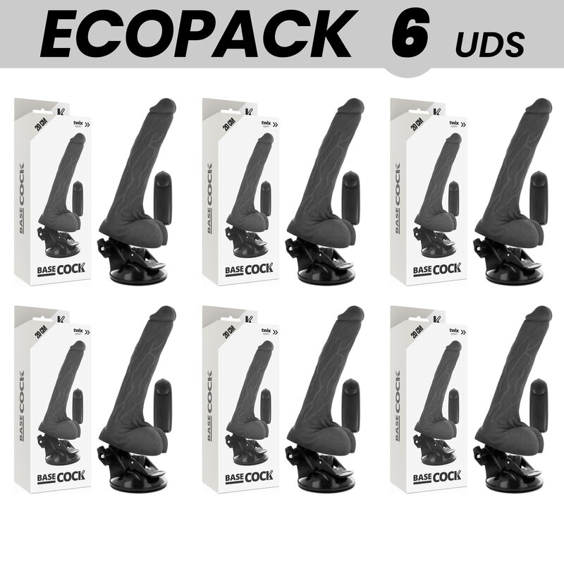 Mercadox ECOPACK 6 UNIT - BASECOCK VIBRADOR REALÍSTICO DE CONTROLE REMOTO PRETO COM TESTÍCULOS 20 CM -O- 4 CM