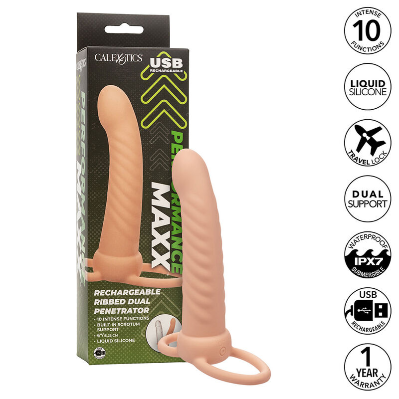 Mercadox CALEXOTICS - MAXX RIBBED DUAL PENETRATOR 10 VIBRAÇÕES CARNE