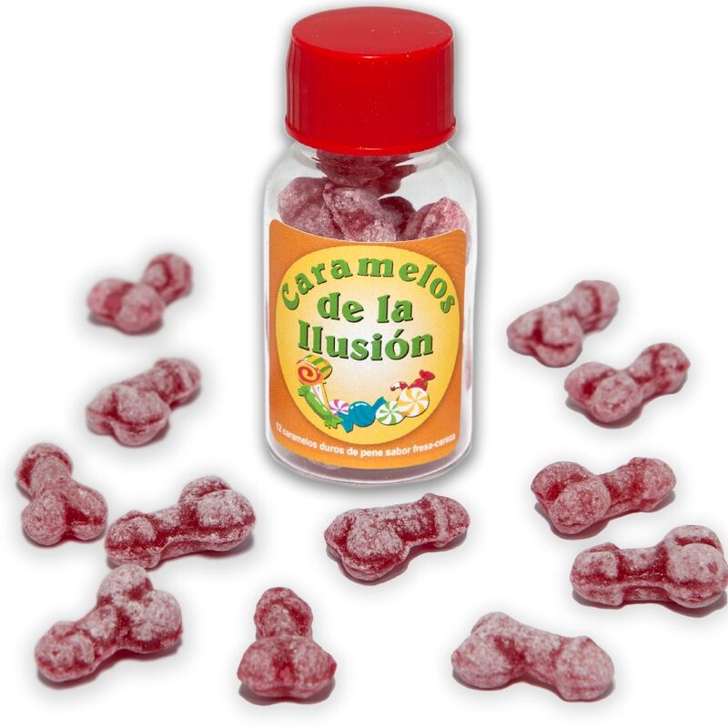 Mercadox DIABLO PICANTE - 12 DOCES ILUSO EM FORMA DE PÊNIS MORANGO/CEREJA