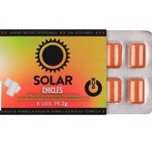 WUG SOLAR – GOMA DE MASCAR FUNCIONAL COM VITAMINAS E ZINCO, SABOR FRUTAS TROPICAIS, EM CARTELA COM 8 UNIDADES