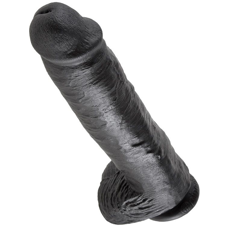 Mercadox KING COCK - DILDO PRETO COM BOLAS 28 CM