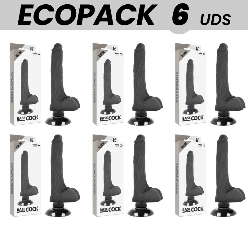 Mercadox ECOPACK 6 UNIT - BASECOCK VIBRADOR REALÍSTICO 2-1 PRETO 18.5 CM -O- 4 CM
