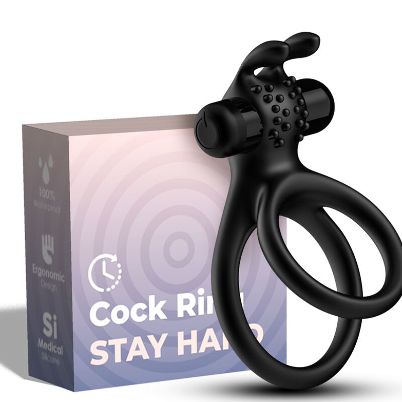 Mercadox ARMONY - ANEL VIBRADOR DUPLO VIAJANTE PARA CASAIS COELHO PRETO