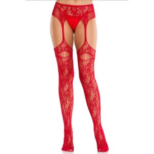 LEG AVENUE – MEIAS DE RENDA COM LIGAS VERMELHAS