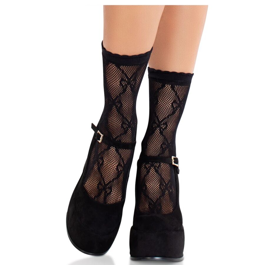 Mercadox LEG AVENUE - MEIAS DE RENDA PRETA COM LAÇO